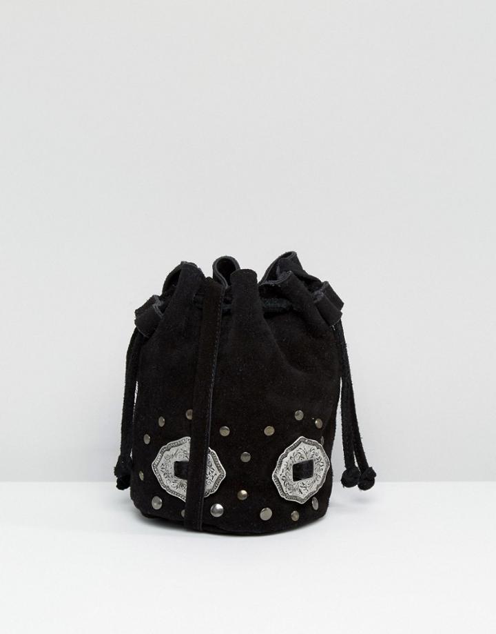 Asos Suede Duffle Bag With Western Metal Trims - Black