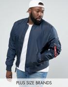 Alpha Industries Plus Ma1-tt Bomber Jacket Slim Fit In Navy - Navy