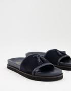 Walk London Ronny Tassel Slide Sandals In Navy Suede