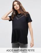Asos Maternity Petite Top With Sheer And Solid Chevron - Black