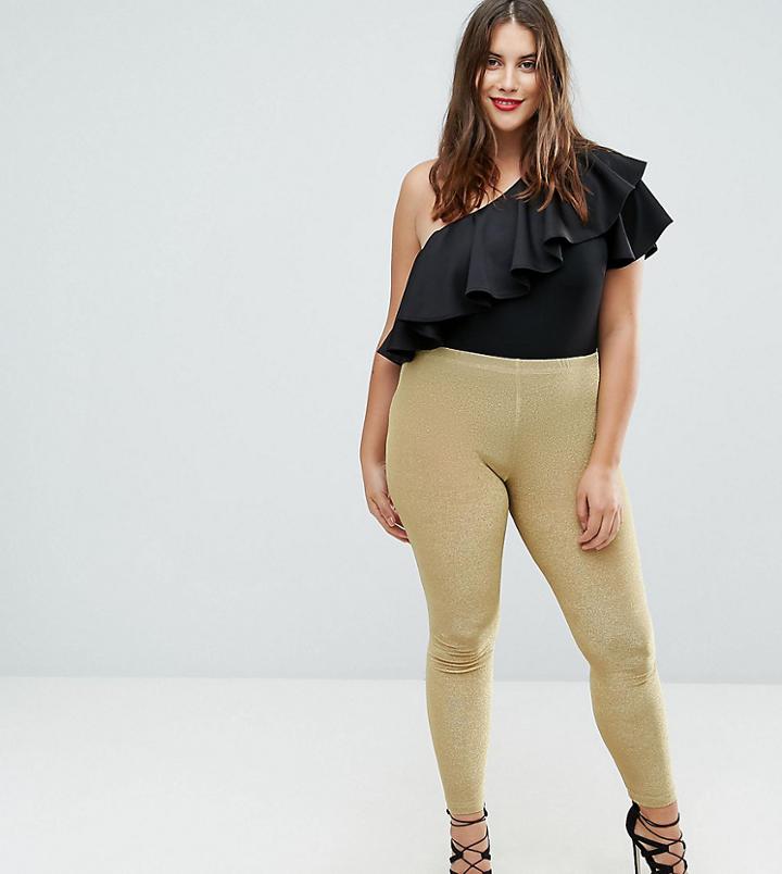 Club L Plus All Over Metallic Jersey Legging - Gold