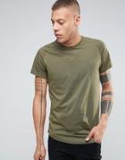 Selected Homme Longline Raglan T-shirt With Curved Hem - Green