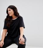 Asos Curve T-shirt With Dip Back And Contrast Trim - Black