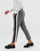 Asos Design Skinny Crop Smart Pants In Gray Check With Velvet Side Stripe - Gray