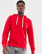 Jack & Jones Essentials Pullover Hoodie In Red With Drawstrings - Red