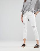 Noisy May Boyfriend Destroyed Ankle Cut Jeans - White