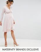Bluebelle Maternity Wrap Frilled Hem Dress - Pink