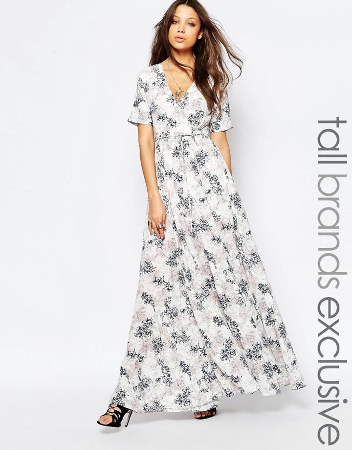 True Decadence Tall Wrap Front Maxi Dress In Allover Floral Print - Multi