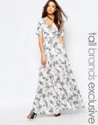 True Decadence Tall Wrap Front Maxi Dress In Allover Floral Print - Multi
