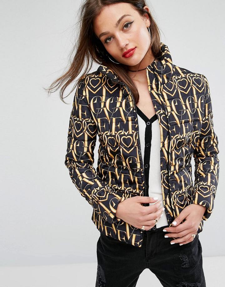 Love Moschino Ornate Printed Padded Jacket - Black