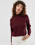 Only Turtleneck Cropped Chunky Knit Sweater-purple