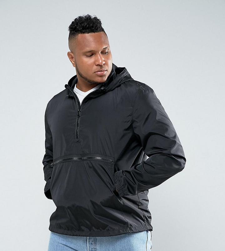 Asos Plus Overhead Windbreaker In Black - Black