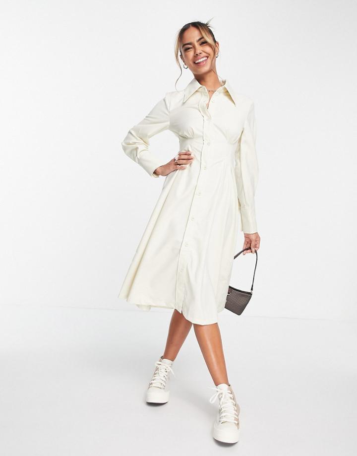 Urban Revivo Button Down Shirt Midi Dress In White