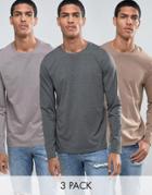 Asos Long Sleeve T-shirt With Crew Neck 3 Pack - Multi