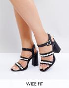 Lost Ink Wide Fit Black Pearl Effect Heeled Sandals - Black