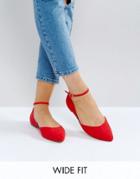 Faith Wide Fit Al Red Ankle Strap Flat Shoes - Red