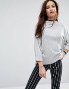 Pull & Bear Ribbed High Neck Top - Gray