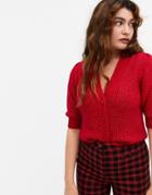 Monki Puffy Short Sleeve Cardigan In Red