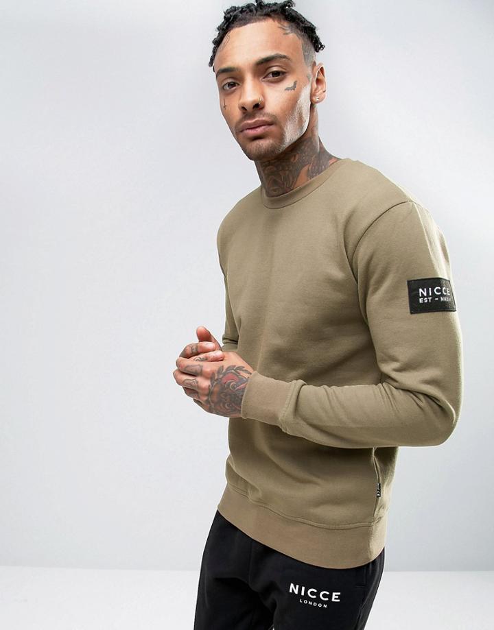 Nicce London Sweatshirt With Sleeve Patch Logo - Green