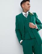 Asos Design Wedding Skinny Suit Jacket With Square Hem In Forest Green