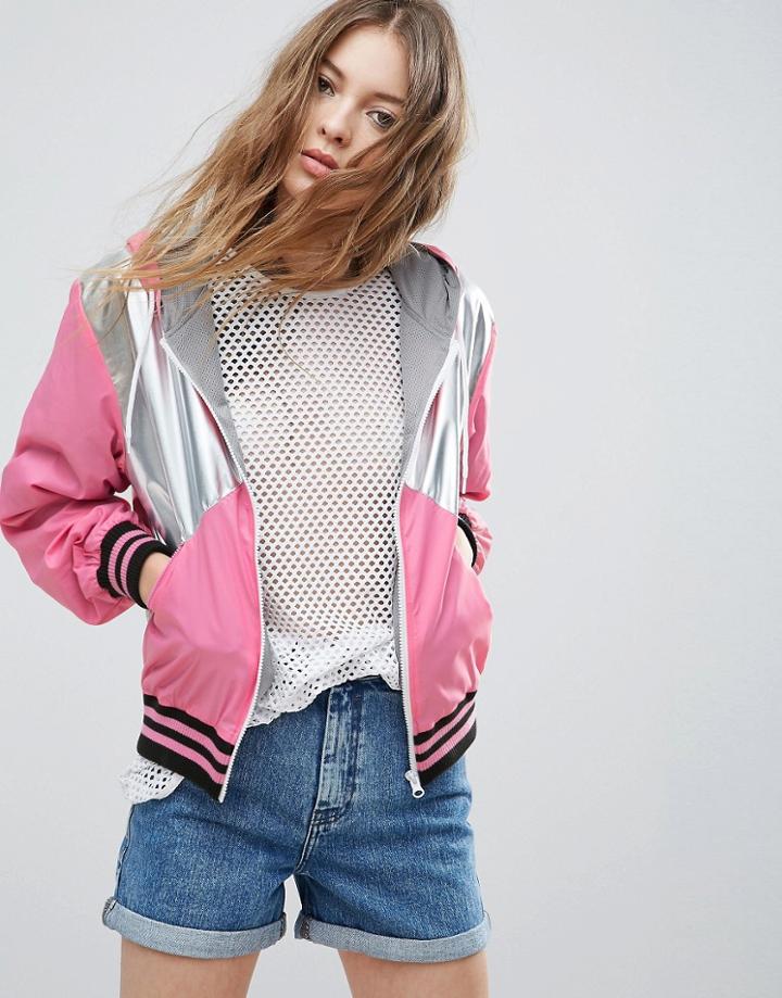 Asos Rain Jacket In Metallic Color Block With Sporty Rib - Multi