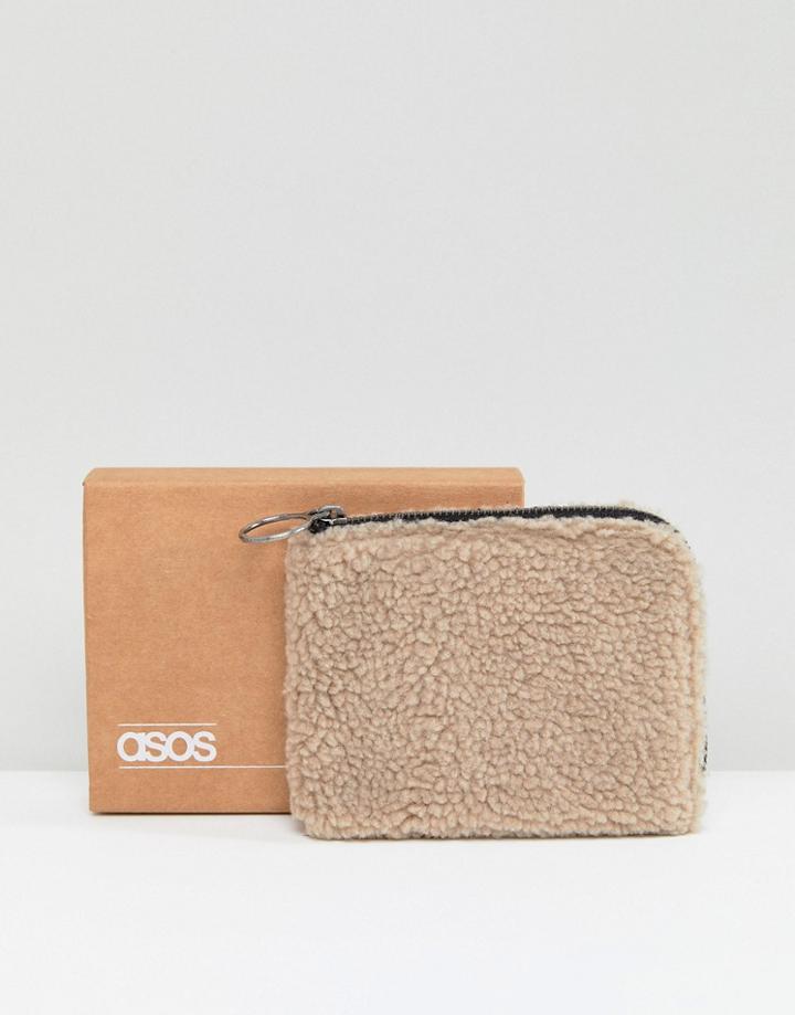Asos Zip Around Wallet In Cream Borg - Cream