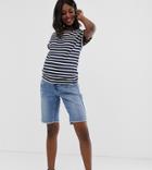 Bandia Maternity Long Line Raw Hem Short With Removable Band - Blue