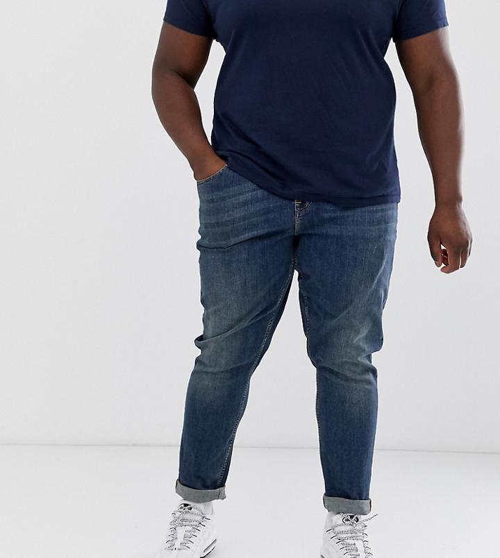 Asos Design Plus Slim Jeans In Dark Wash Blue - Blue