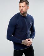 Fred Perry Mercerised Cotton Tipped Crew Neck Sweater In Navy - Navy