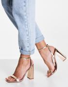 Asos Design Nora Block Heel Barely There Heeled Sandals In Rose Gold