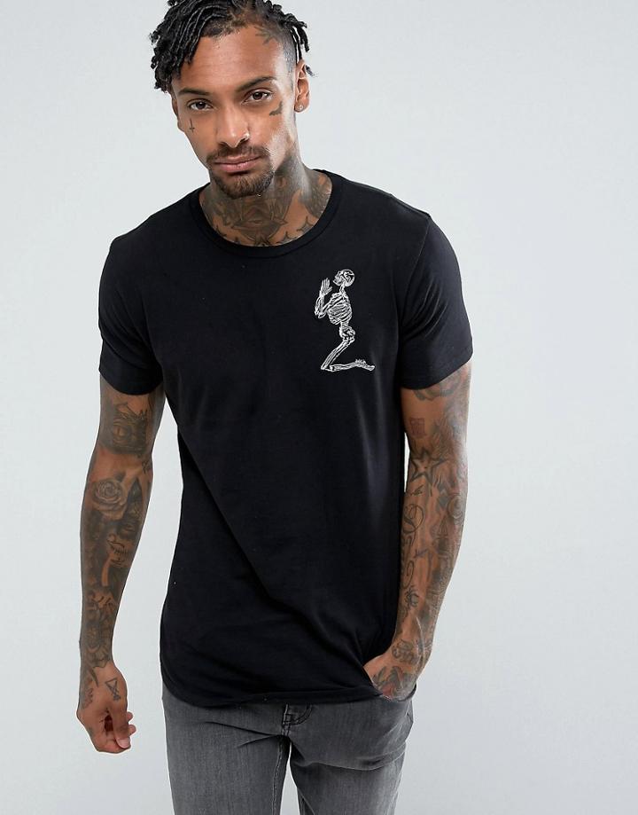 Religion T-shirt With Praying Skeleton - Black