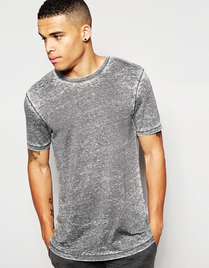 Asos Loungewear Longline T-shirt In Burn Out Fabric - Gray
