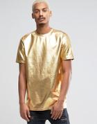 Asos Longline Metallic T-shirt In Gold - Gold
