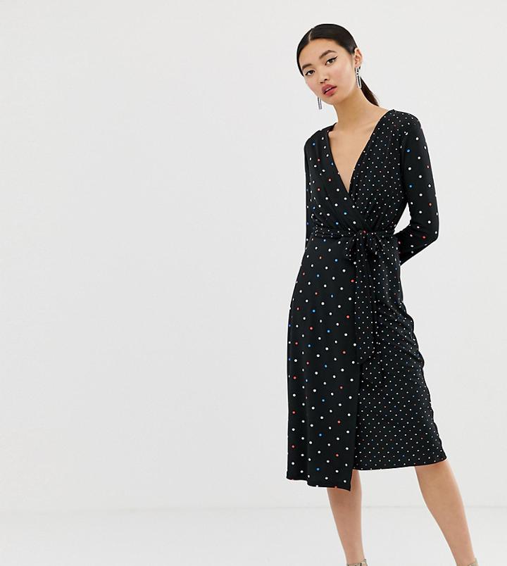 Warehouse Wrap Dress In Black Pattern - Black