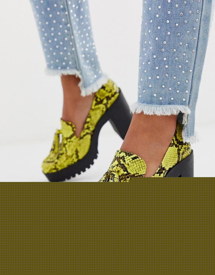 London Rebel Chunky Platform Shoes In Black Croc