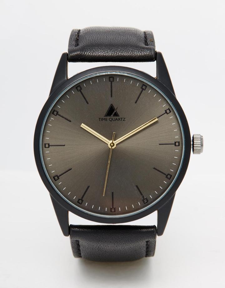 Asos Watch With Black Leather Strap - Black