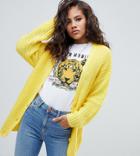 Asos Design Tall Oversize Cardigan In Chunky Rib With Buttons - Yellow
