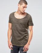 Asos Longline T-shirt With Printed Texture And Raw Scoop Neck - Green