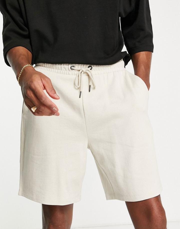 Asos Design Oversized Jersey Shorts In Oatmeal Heather-gray
