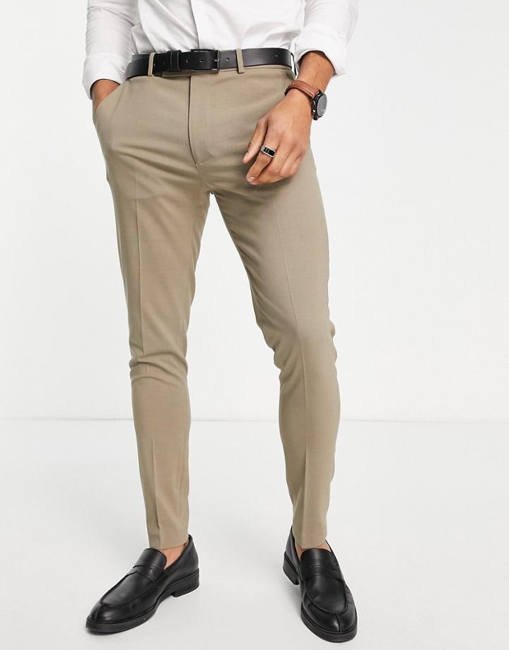Asos Design Super Skinny Mix And Match Suit Pants In Stone Gingham-neutral