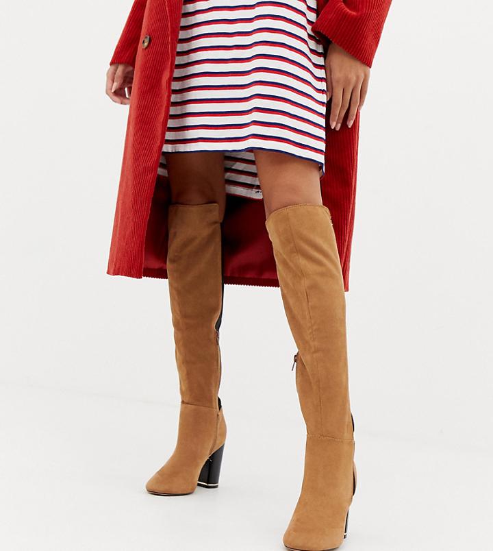 River Island Over The Knee Heeled Boots In Tan - Black