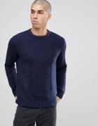 Only & Sons Knitted Sweater With Mix Panel Detail - Blue
