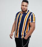Asos Plus Regular Fit Vintage Stripe Shirt With Revere Collar - Brown