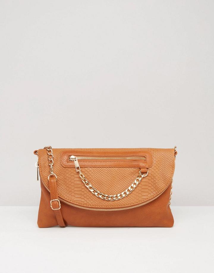 New Look Croc Effect Chain Crossbody Bag - Tan
