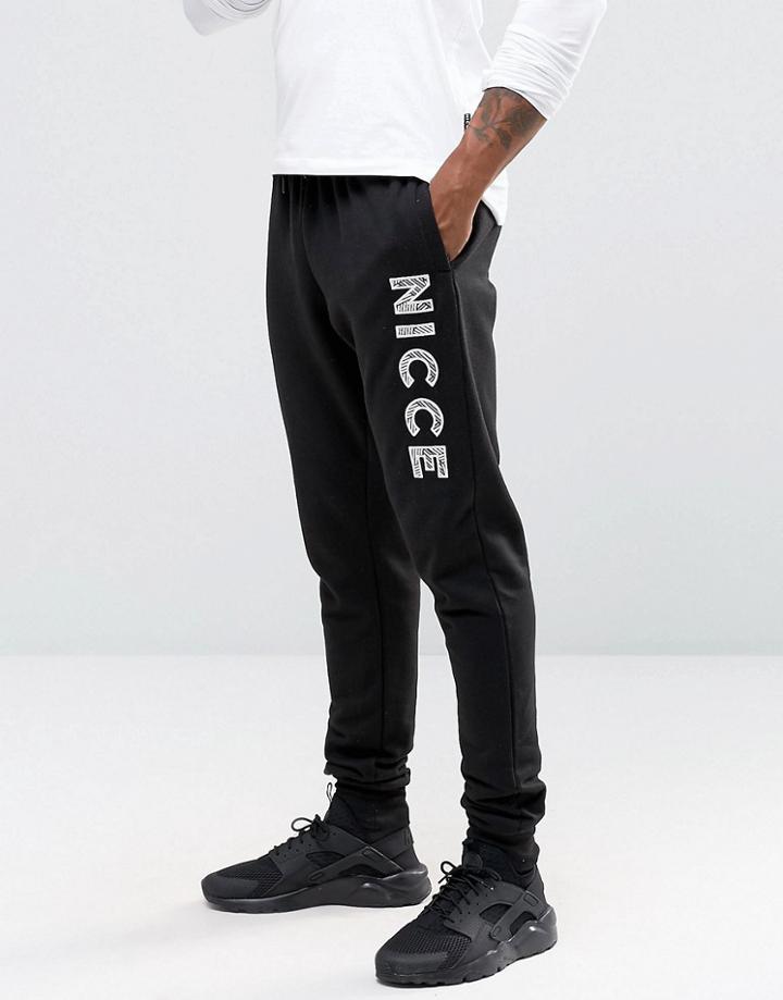 Nicce London Skinny Jogger With Embroidered Logo - Black