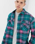 Collusion Quilted Over Shirt In Blue Check - Green
