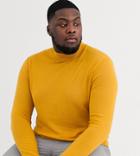 Asos Design Plus Turtleneck Cotton Sweater In Mustard-yellow