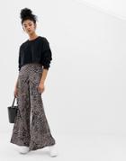 Asos Design Wide Leg Pants In Abstract Animal Print-multi