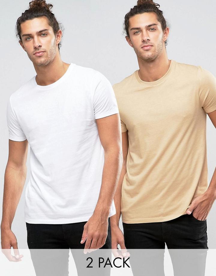 Asos 2 Pack T-shirt In White/beige - Multi