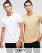 Asos 2 Pack T-shirt In White/beige - Multi